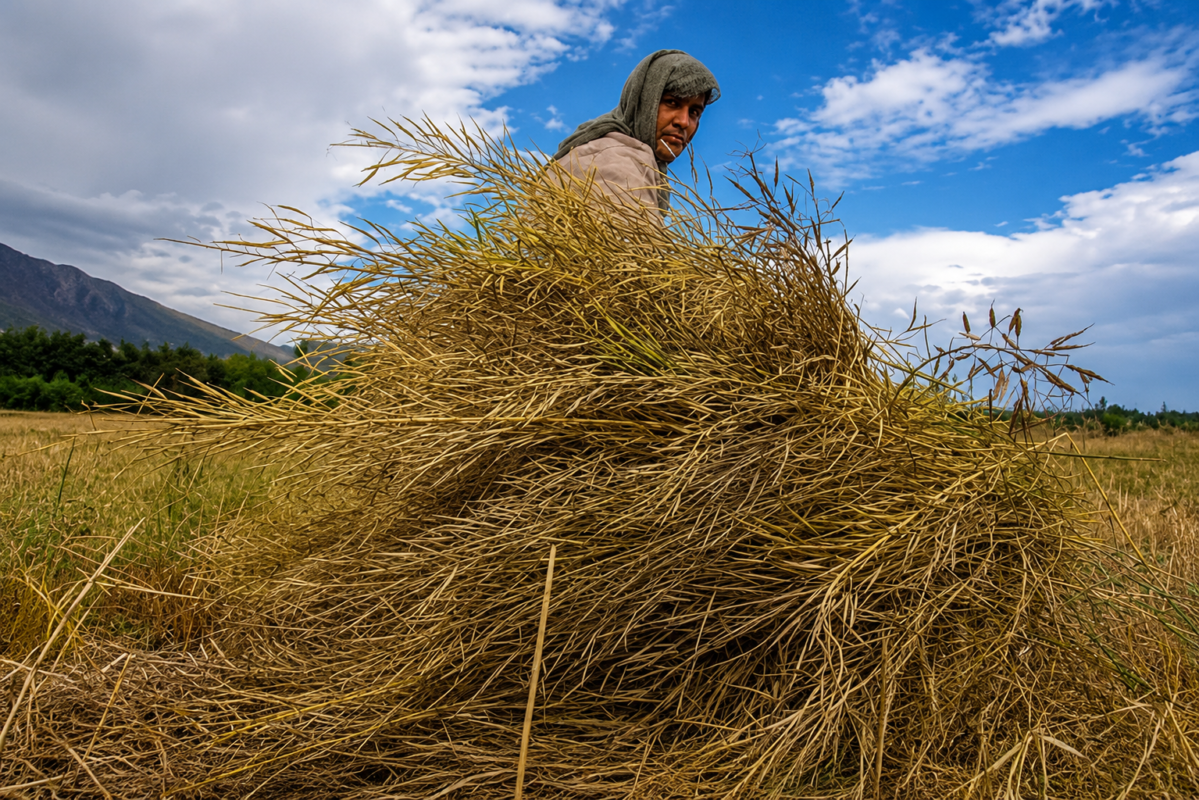 Traditional mustard harvesting Swabi Pakistan