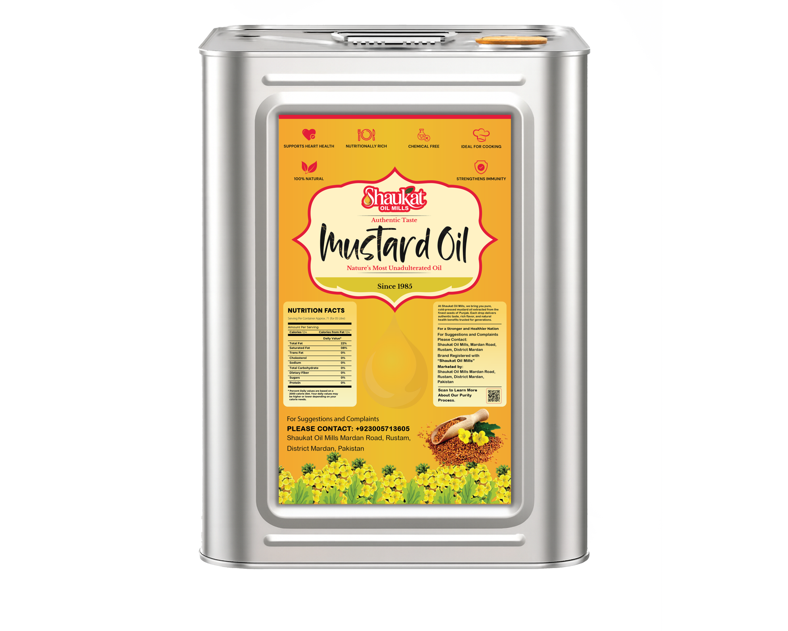 16 Litre Edible Oil Tin | Shaukat Oil Mills Rustam Mardan Pakistan 16 Litre Edible Oil Tin by Shaukat Oil Mills manufactured in Rustam Mardan Pakistan for household, restaurant, wholesale and bulk cooking oil supply.